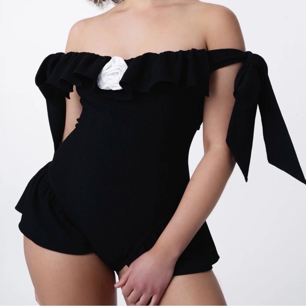 Elegant Black Off-Shoulder One Piece Swimsuit